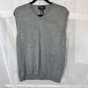 August Silk Men sz Lg grey v neck sweatervest 70% silk blend pullover academia
